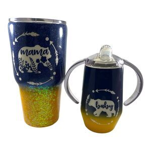 Mama Bear Baby Bear Tumbler And Sippy Cup Set Momlife Momcore Shower Gift